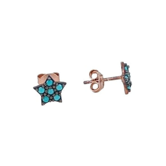 Star earrings, silver, pink turquoise finish, push-back closure
