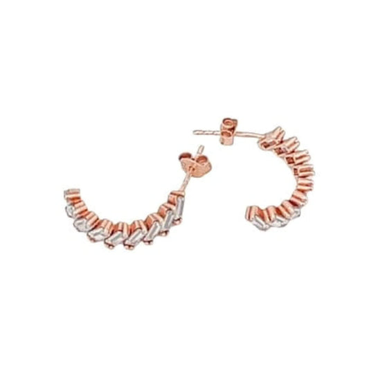SILVER EARRINGS WITH ROSE FINISH, PRESSURE CLOSURE, AND ZIRCONIAS