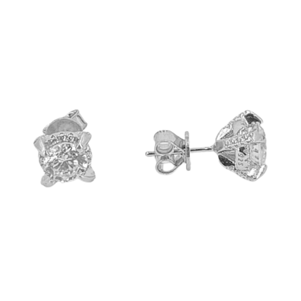 SOLITAIRE EARRINGS SILVER RHODIUM FINISH ZIRCONIAS PRESSURE CLOSURE