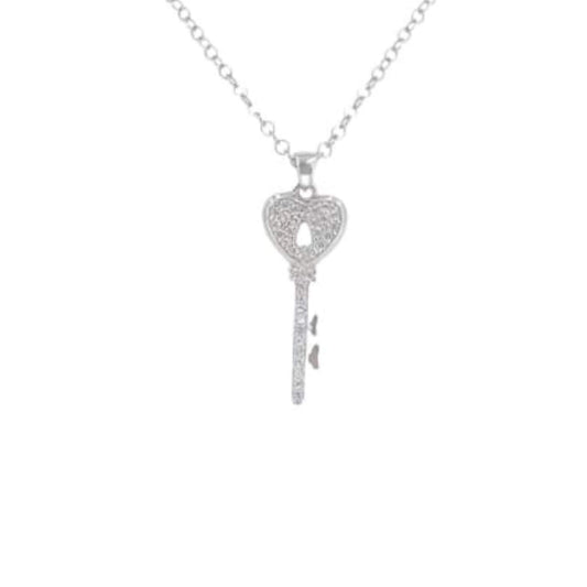 COLGANTE CORAZON LLAVE PLATA ACABADO RODIO CIRCONITAS