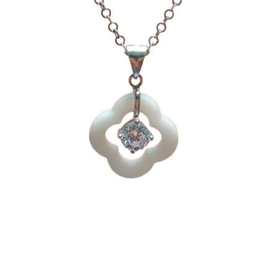 COLGANTE CRUZ CERAMICA PLATA ACABADO RODIO CIRCONITA