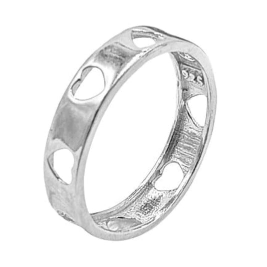 SILVER RING WITH RHODIUM FINISH, OPENWORK HEART, SMOOTH SHINE