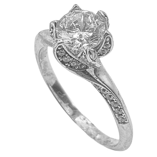 SOLITAIRE RING SILVER RHODIUM FINISH ZIRCONIAS