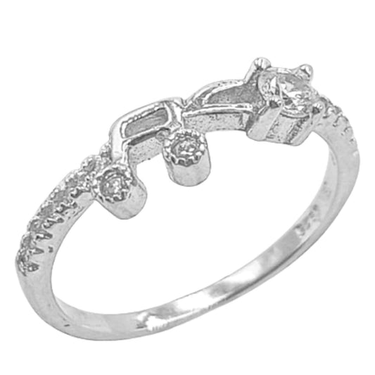 Musical Note Ring, Silver Rhodium Finish, Cubic Zirconia