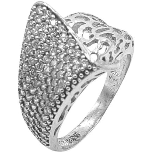 SILVER RING WITH RHODIUM FINISH AND OPENWORK ZIRCONIAS
