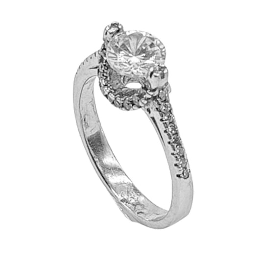 SOLITAIRE RING SILVER RHODIUM FINISH ZIRCONIAS