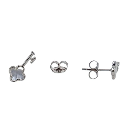 SILVER AND MOTHER-OF-PEARL EARRINGS WITH RHODIUM FINISH AND PRESSURE CLOSURE