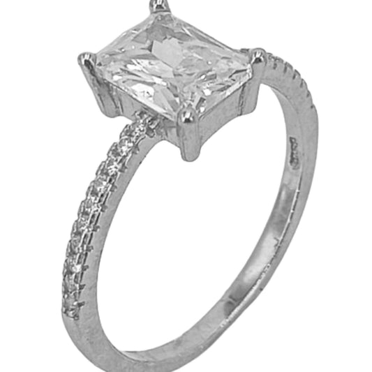 SOLITAIRE RING SILVER RHODIUM FINISH ZIRCONIAS