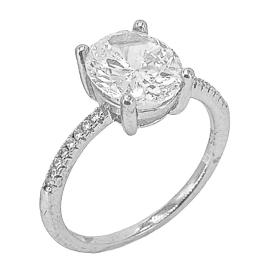 SOLITAIRE RING SILVER RHODIUM FINISH ZIRCONIAS