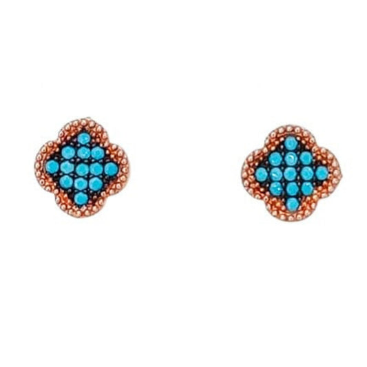 SILVER EARRINGS WITH PINK FINISH AND NATURAL TURQUOISE, PRESSURE CLOSURE