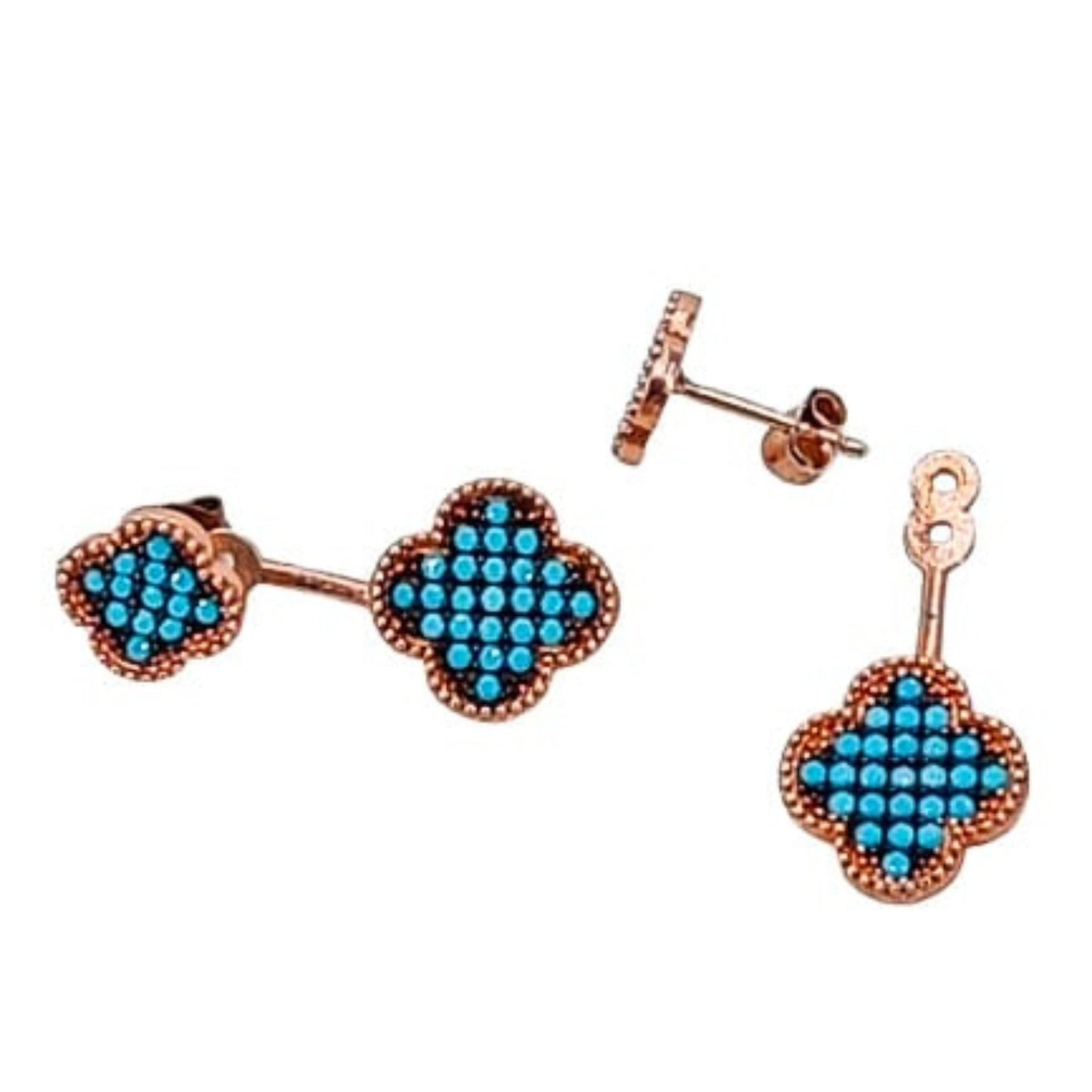 SILVER EARRINGS WITH PINK FINISH AND NATURAL TURQUOISE, PRESSURE CLOSURE