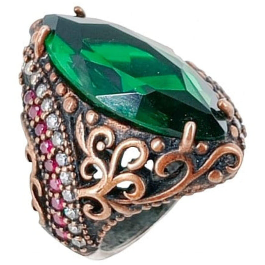 SILVER AND BRONZE RING WITH SILVER FINISH AND NATURAL ZIRCONIA STONE