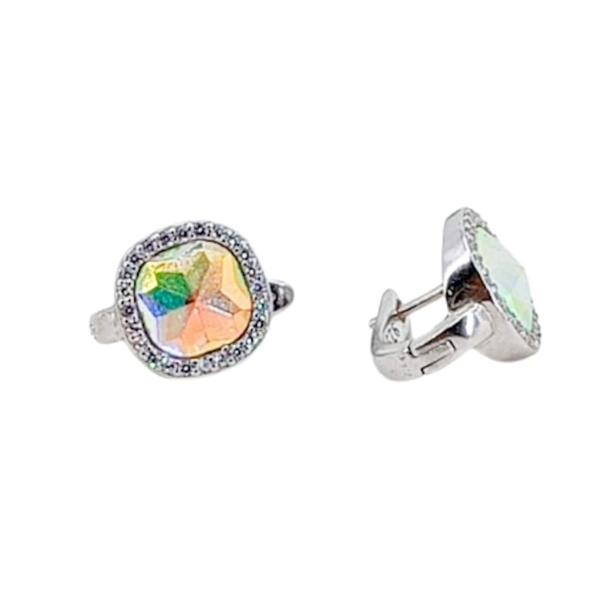 SILVER EARRINGS WITH RHODIUM FINISH, MULTICOLOR ZIRCONIA, AND CATALAN CLOSURE
