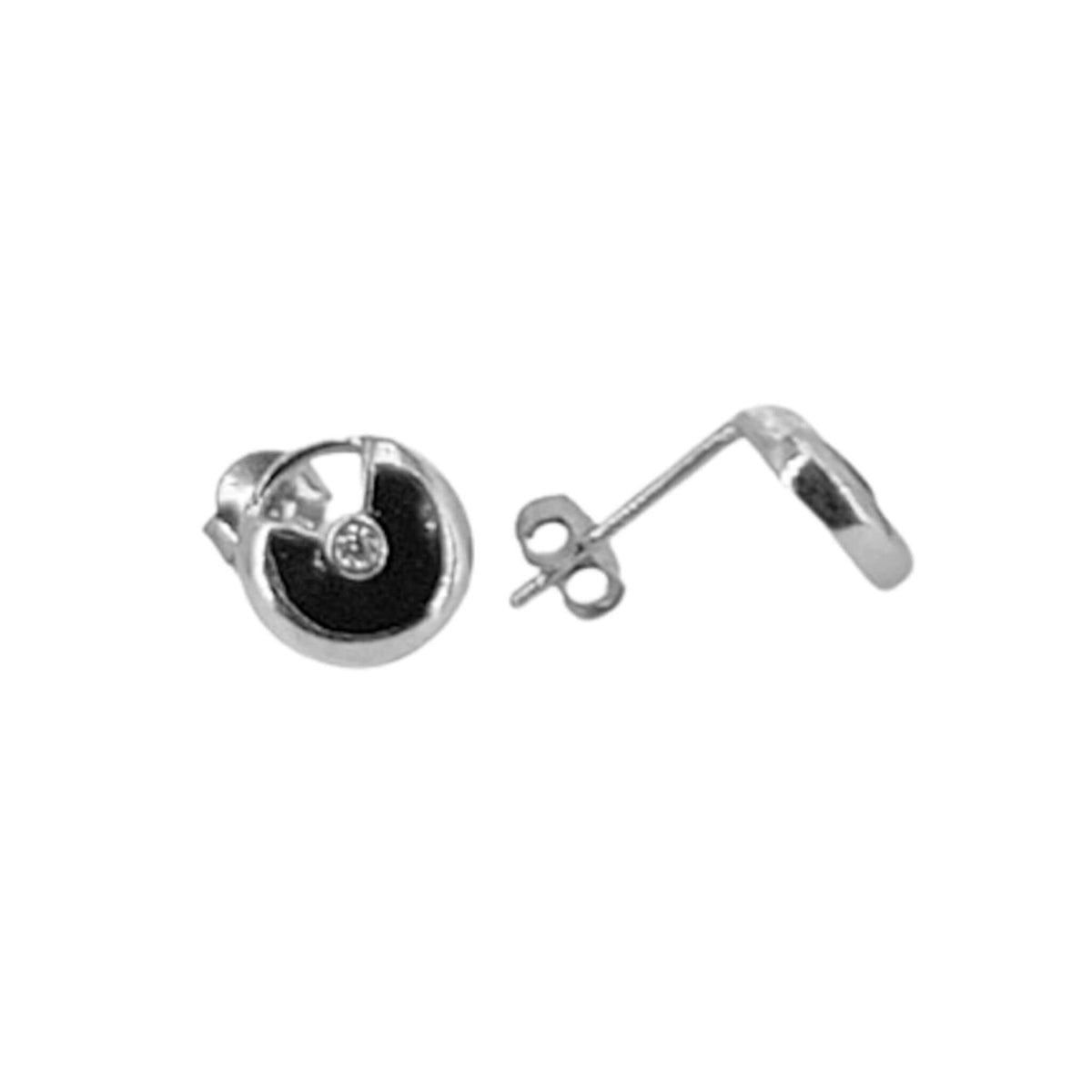 SILVER EARRINGS WITH RHODIUM FINISH AND ENAMEL, PRESSURE CLOSURE