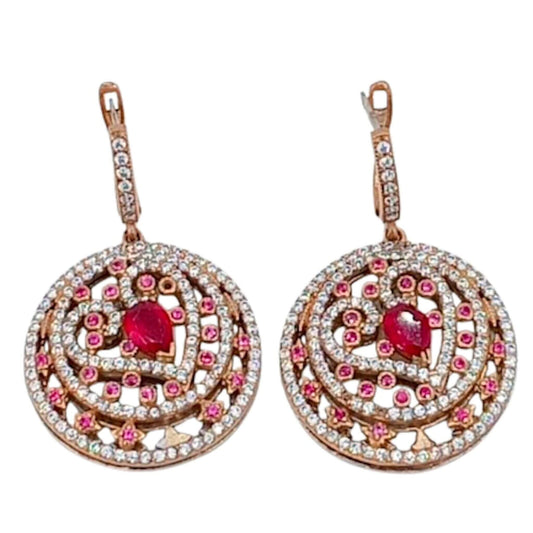Silver and bronze earrings with silver finish, natural cubic zirconia stones, and Catalan clasp.