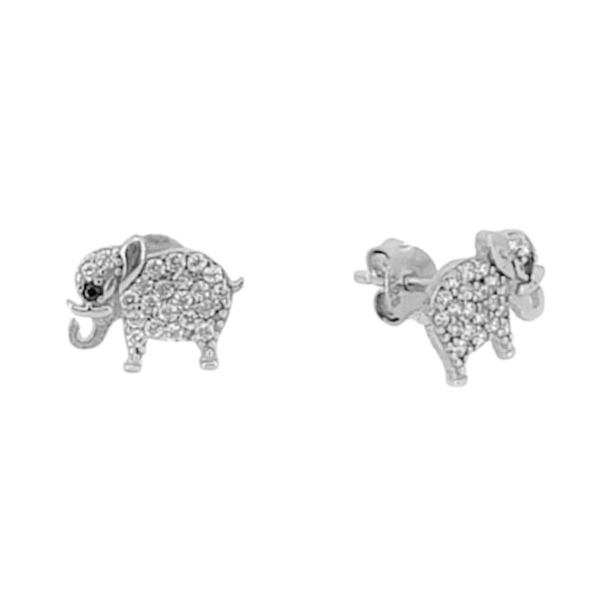 Elephant earrings, silver rhodium finish, cubic zirconia, push-back closure