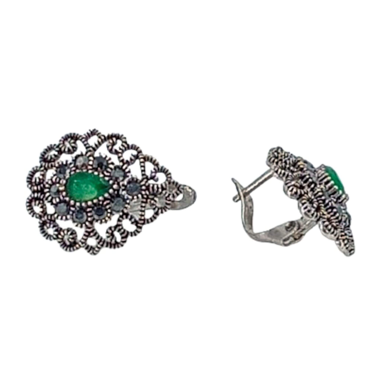 SILVER EARRINGS WITH ANTIQUE SILVER FINISH, NATURAL STONES, AND CATALAN CLOSURE