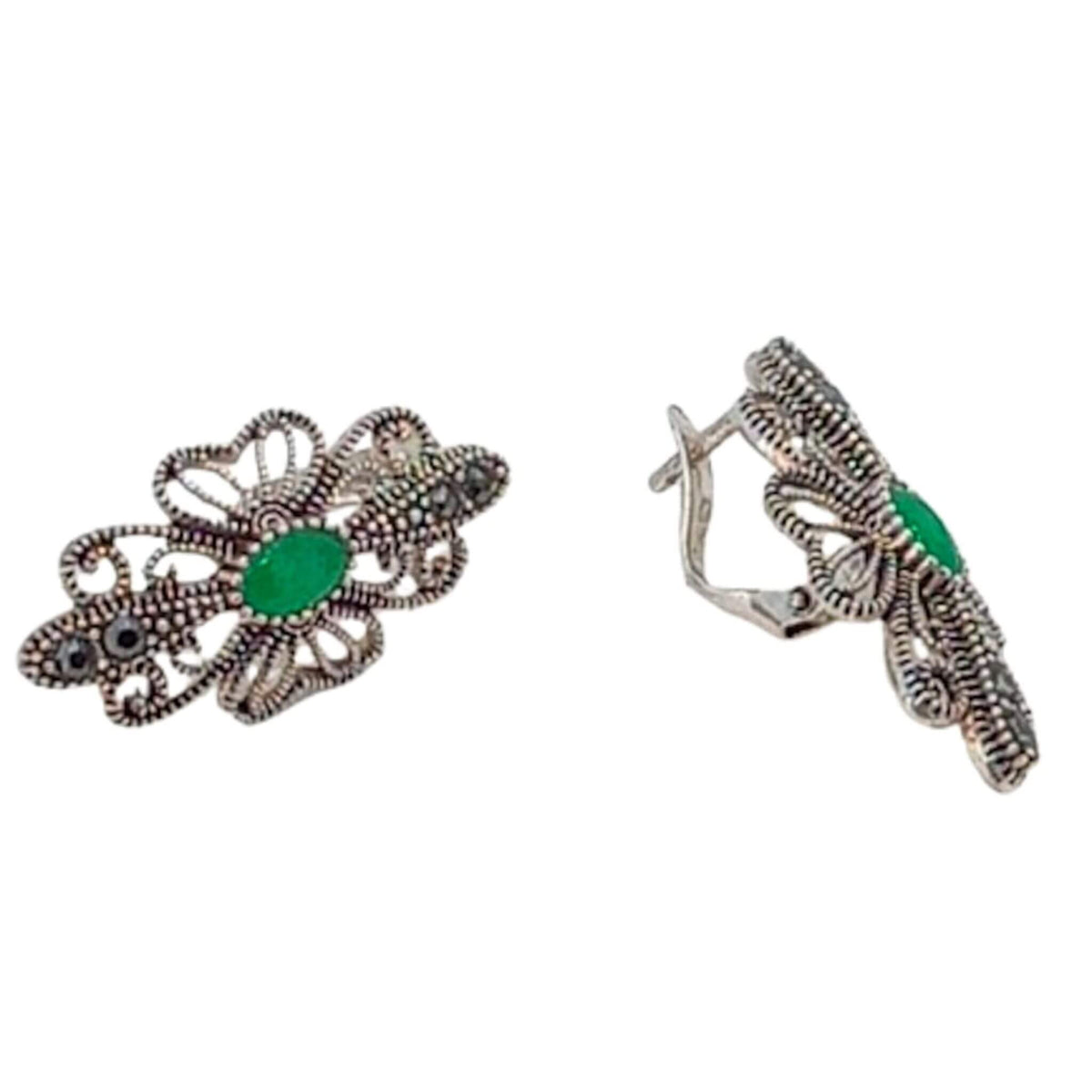 SILVER EARRINGS WITH SILVER FINISH, OPENWORK, NATURAL STONES, CATALAN CLOSURE