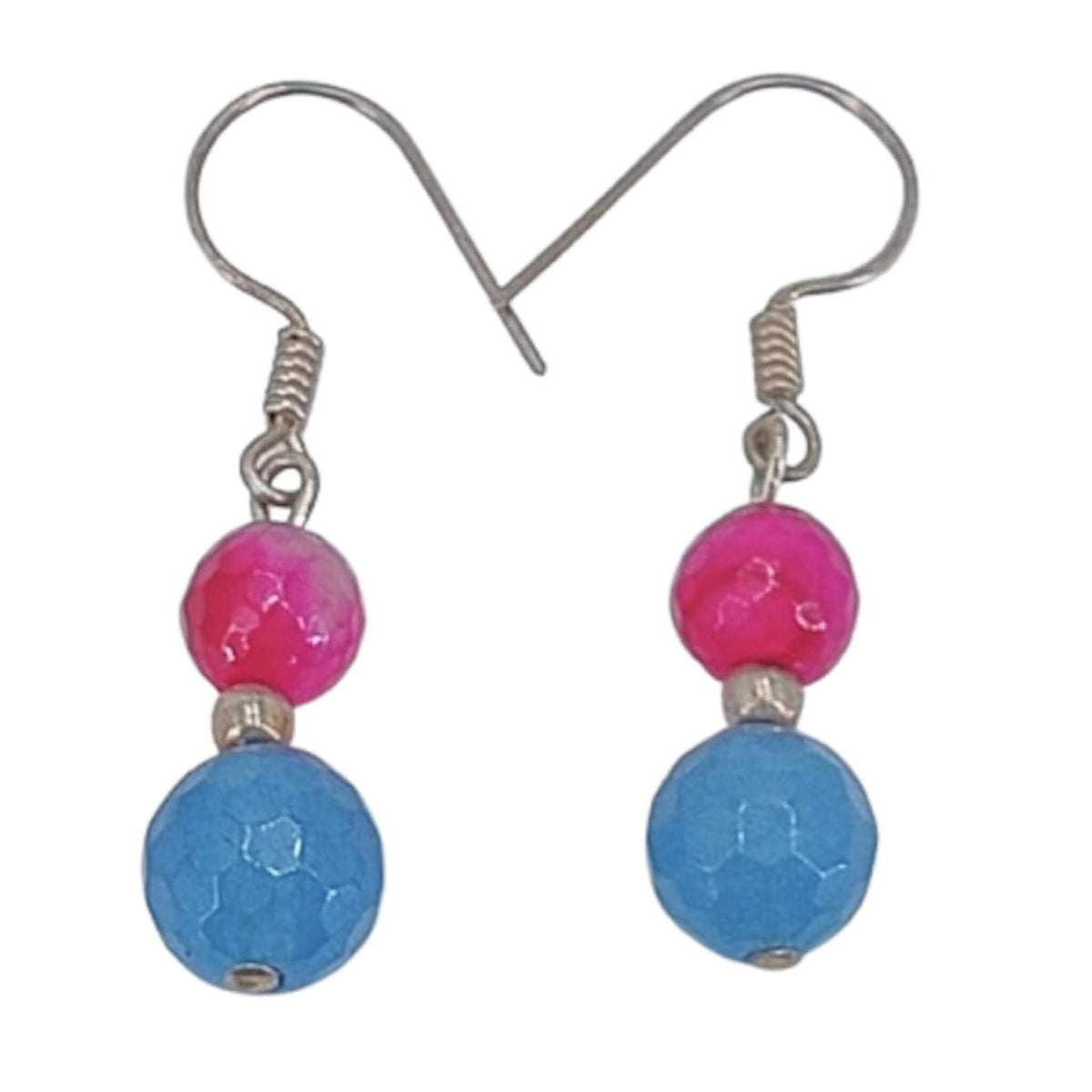 SILVER EARRINGS WITH SILVER FINISH, NATURAL STONES, HIPPIE CLOSURE