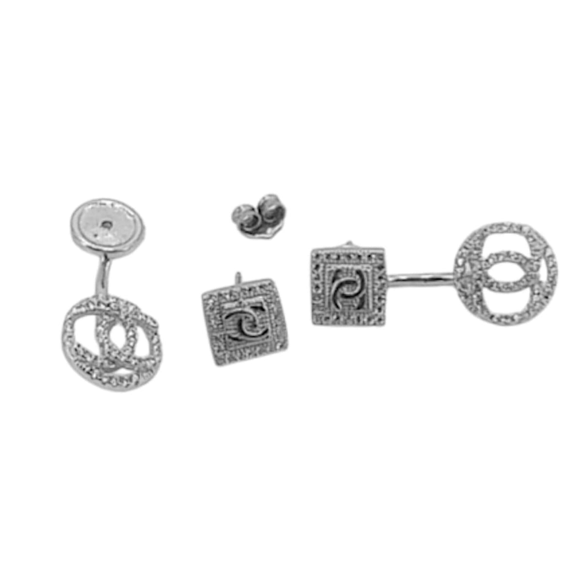 SILVER EARRINGS WITH RHODIUM FINISH AND ZIRCONIAS, PRESSURE CLOSURE