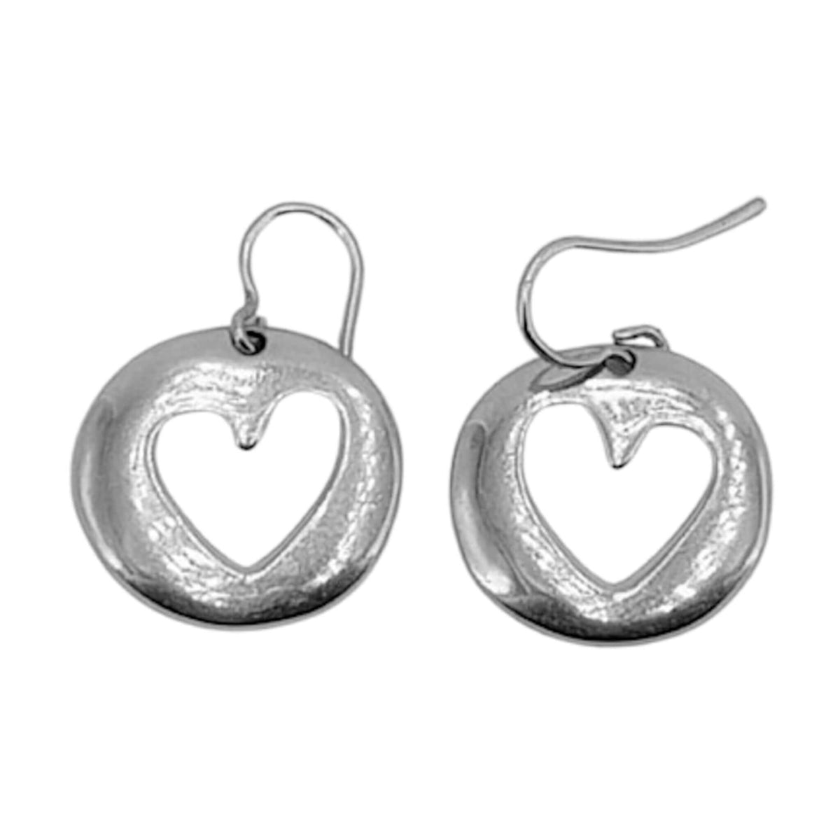 SILVER EARRINGS WITH SILVER FINISH, HIPPIE HEART CLOSURE