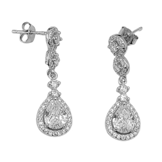 SILVER EARRINGS WITH RHODIUM FINISH AND ZIRCONIAS, PRESSURE CLOSURE