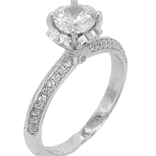 SOLITAIRE SILVER RHODIUM FINISH ZIRCONIAS