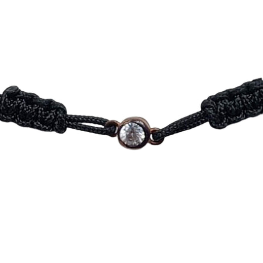 BLACK THREAD BRACELET SILVER PINK FINISH ZIRCONIA