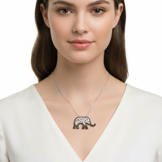 SILVER ELEPHANT NECKLACE WITH RHODIUM FINISH AND ZIRCONIAS