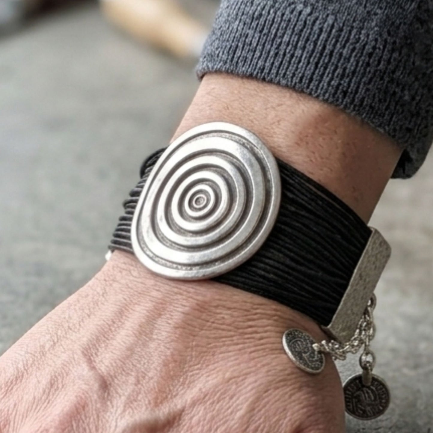 Pulsera de Zamak y Cadenas Piel Unisex Hipoalergénico