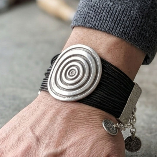 Pulsera de Zamak y Cadenas Piel Unisex Hipoalergénico