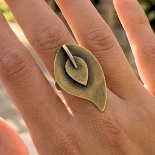 Anillo Hoja Bronce Dorado Envejecido Vintage | Joyería Osnor