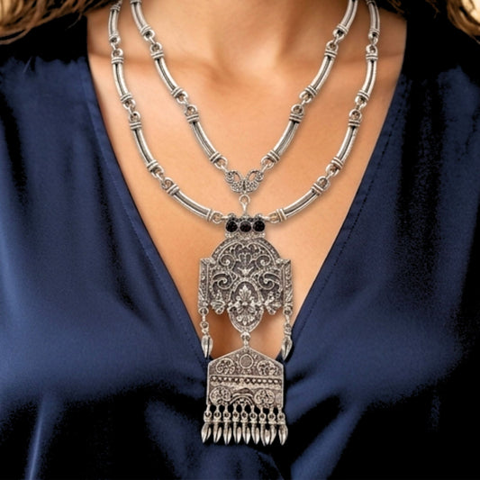 Collar Cadena Doble de Zamak Plateado Vintage | Joyería Osnor