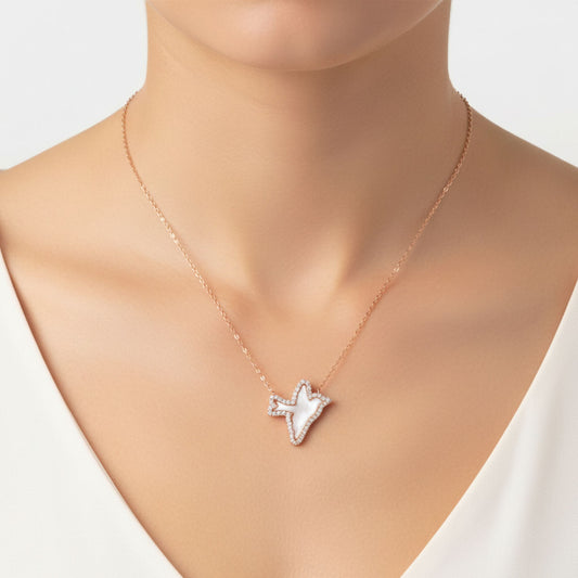 SILVER FISH NECKLACE CERAMIC PINK FINISH ZIRCONIAS