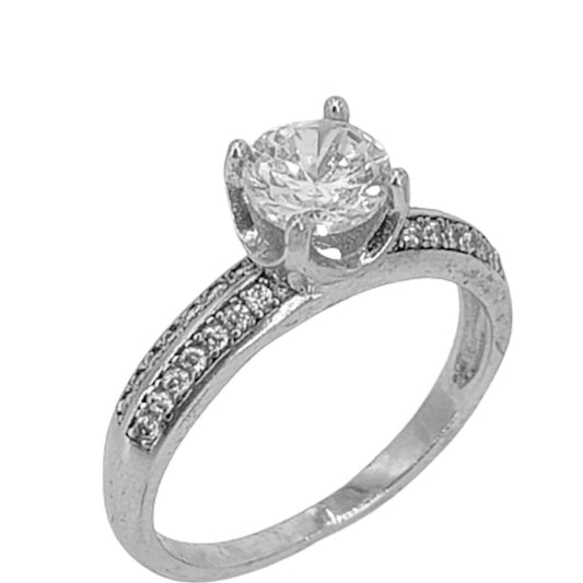 SOLITAIRE SILVER RING WITH RHODIUM FINISH AND ZIRCONIAS
