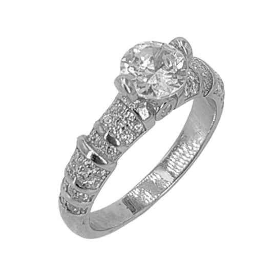 SOLITAIRE SILVER RING WITH RHODIUM FINISH AND ZIRCONIAS