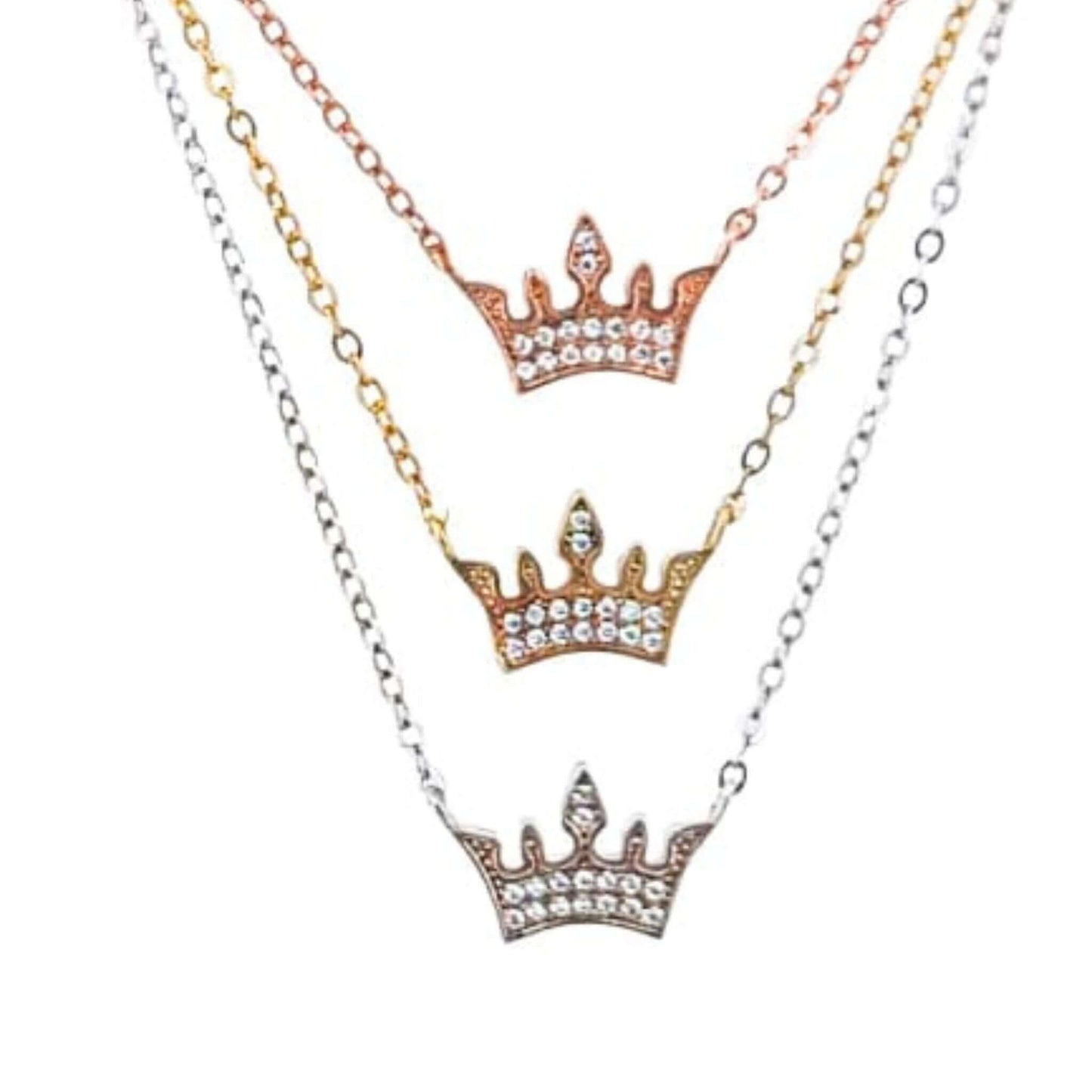 Collar Gargantilla Plata 925 Tricolor Corona con Circonitas Blancas