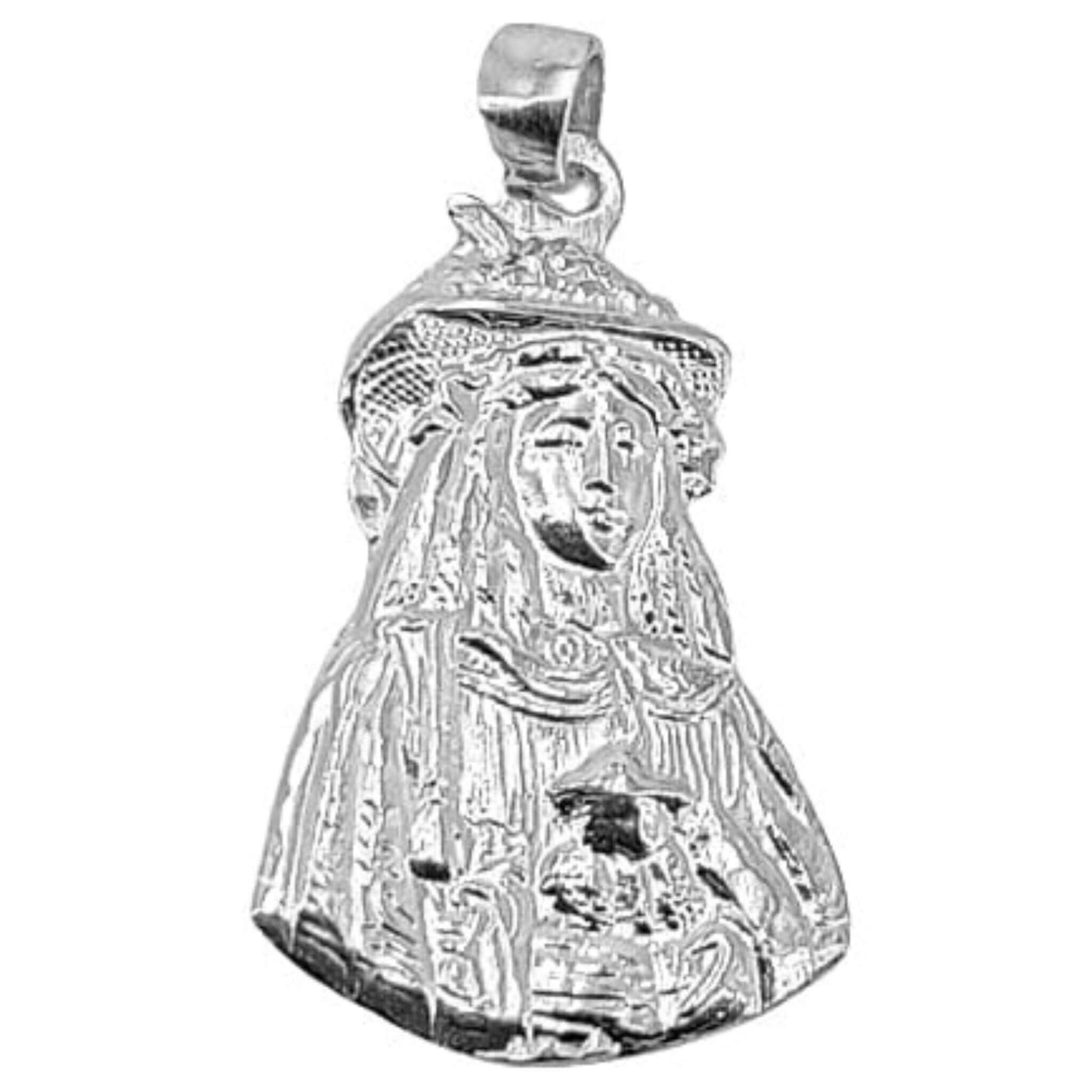 MEDALLA SILUETA VIRGEN DEL ROCIO PLATA ACABADO PLATEADO