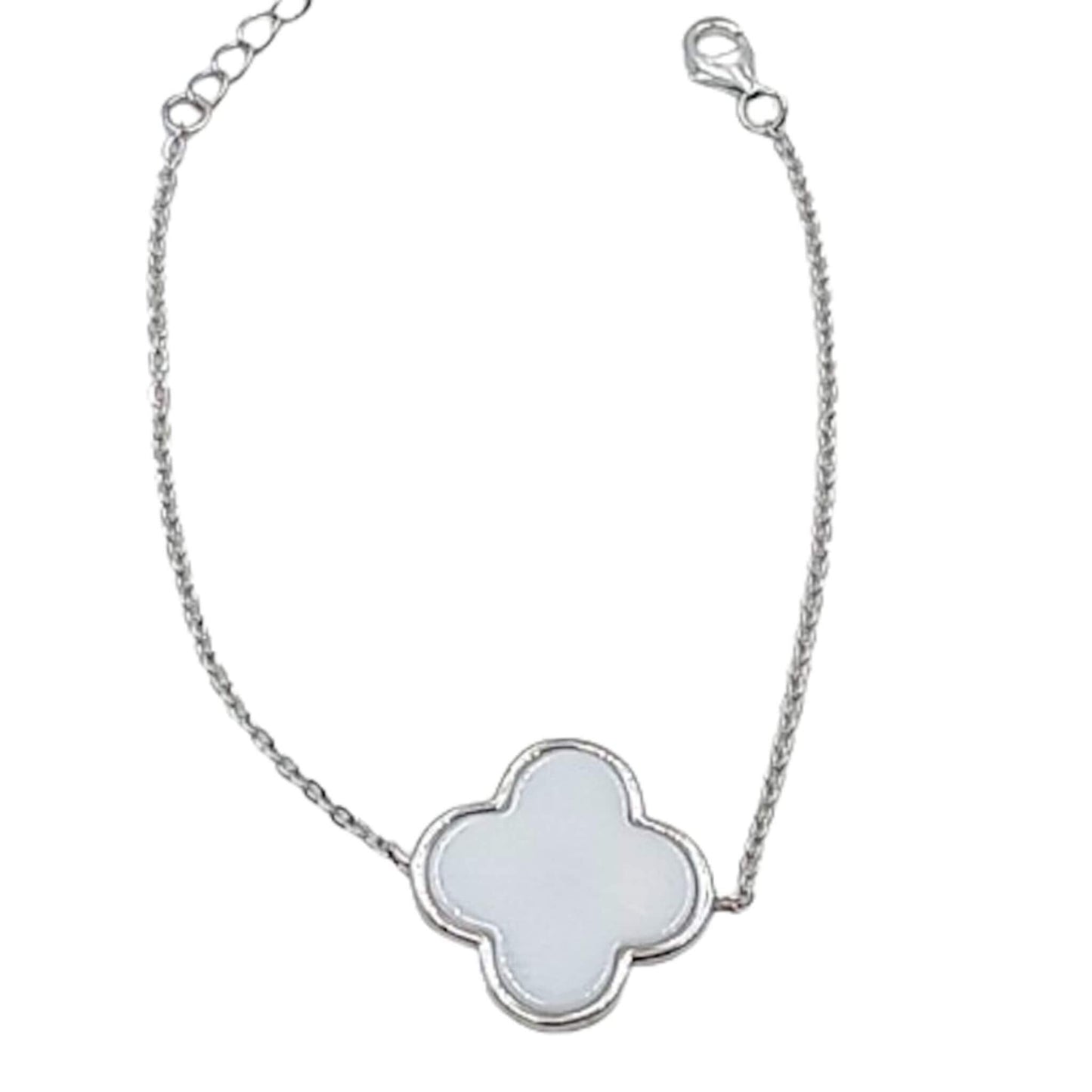 Pulsera Trébol Nácar Plata con Rodio y Cerámica. Joyeria Osnor