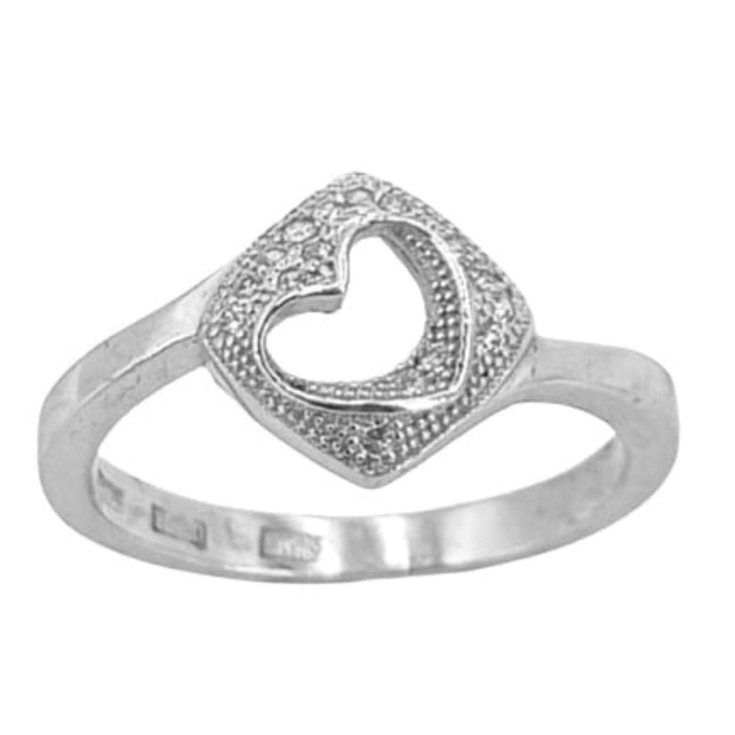 ANILLO CORAZON PLATA ACABADO RODIO CIRCONITAS