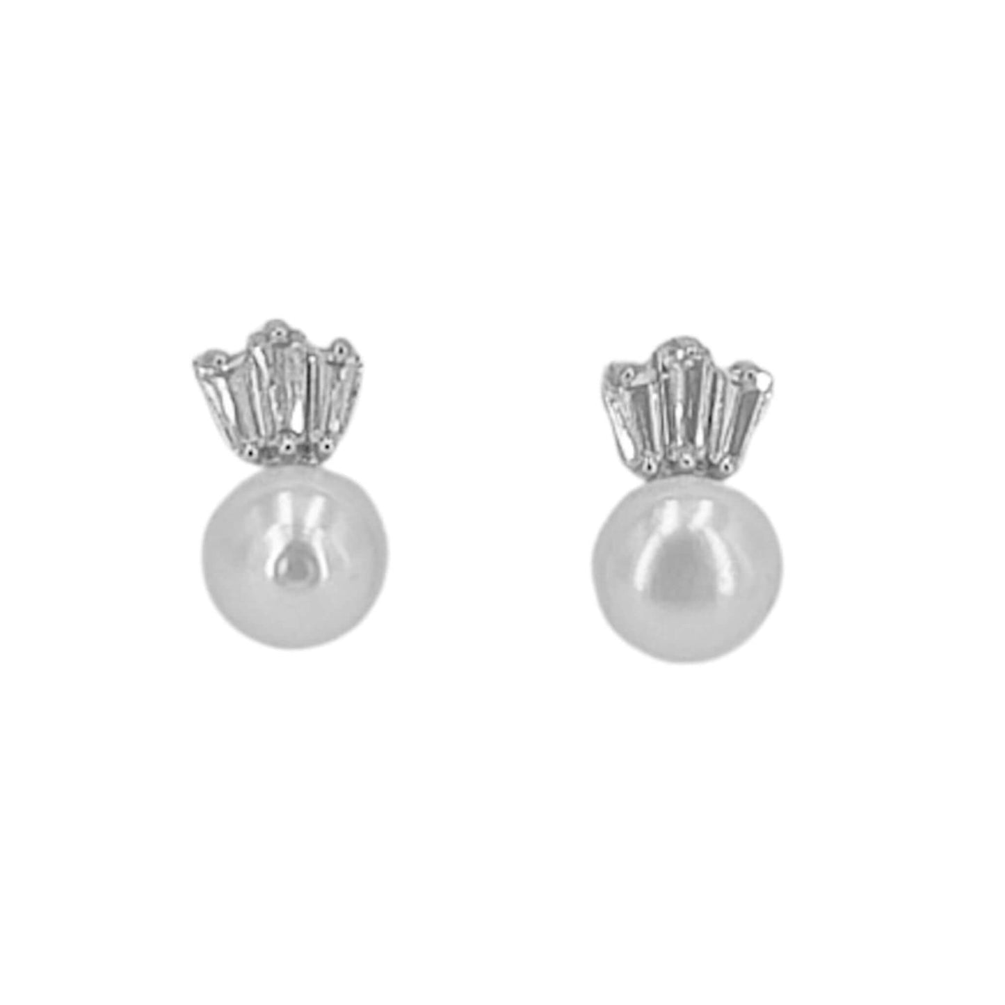 PENDIENTES PLATA ACABADO RODIO PERLA NATURAL CIRCONITAS CIERRE PRESION