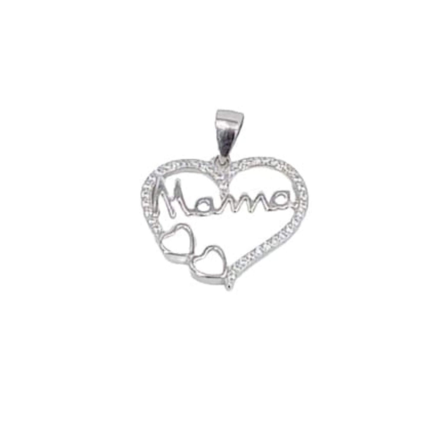COLGANTE CORAZON MAMA PLATA ACABADO RODIO CIRCONITAS