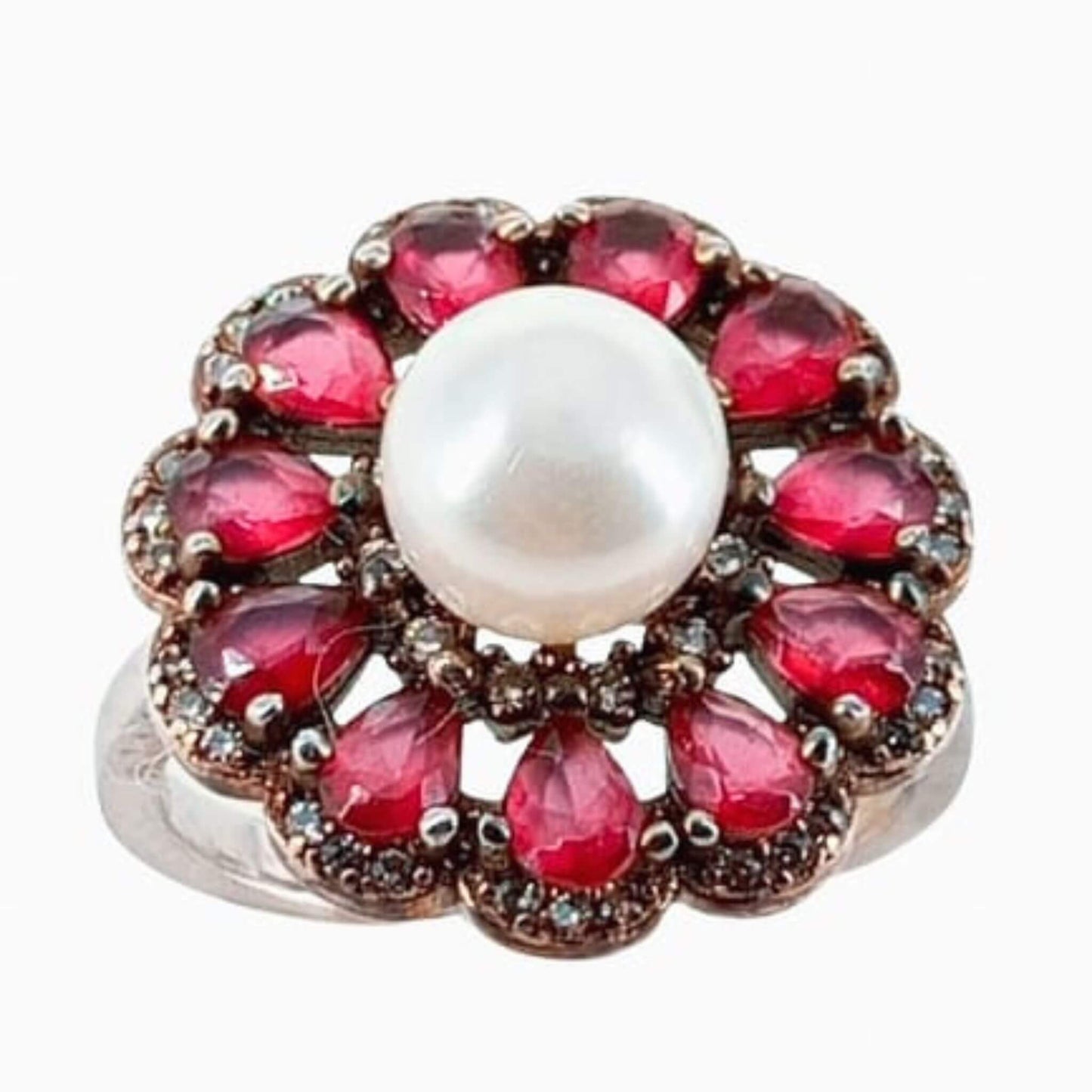 ANILLO PLATA ACABADO PLATEADO PERLA PIEDRAS NATURALES