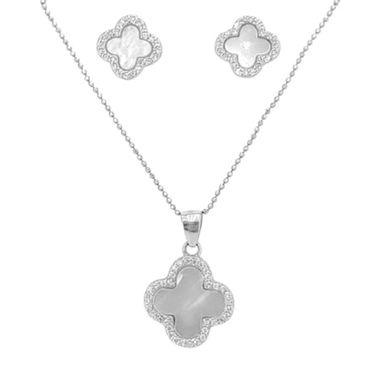 CONJUNTO CRUZ PLATA NACAR ACABADO RODIO CIRCONITAS