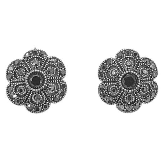 Necklace, earrings, and ring set in vintage silver with an aged silver finish.