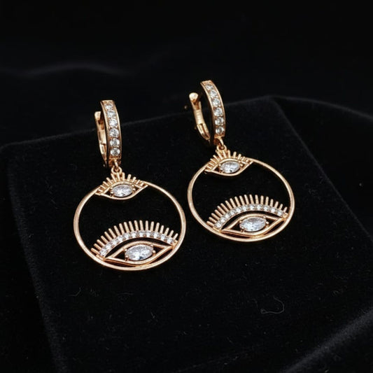 Pendientes Aro Colgante Ojo con Circonitas – Chapado Oro Rosa
