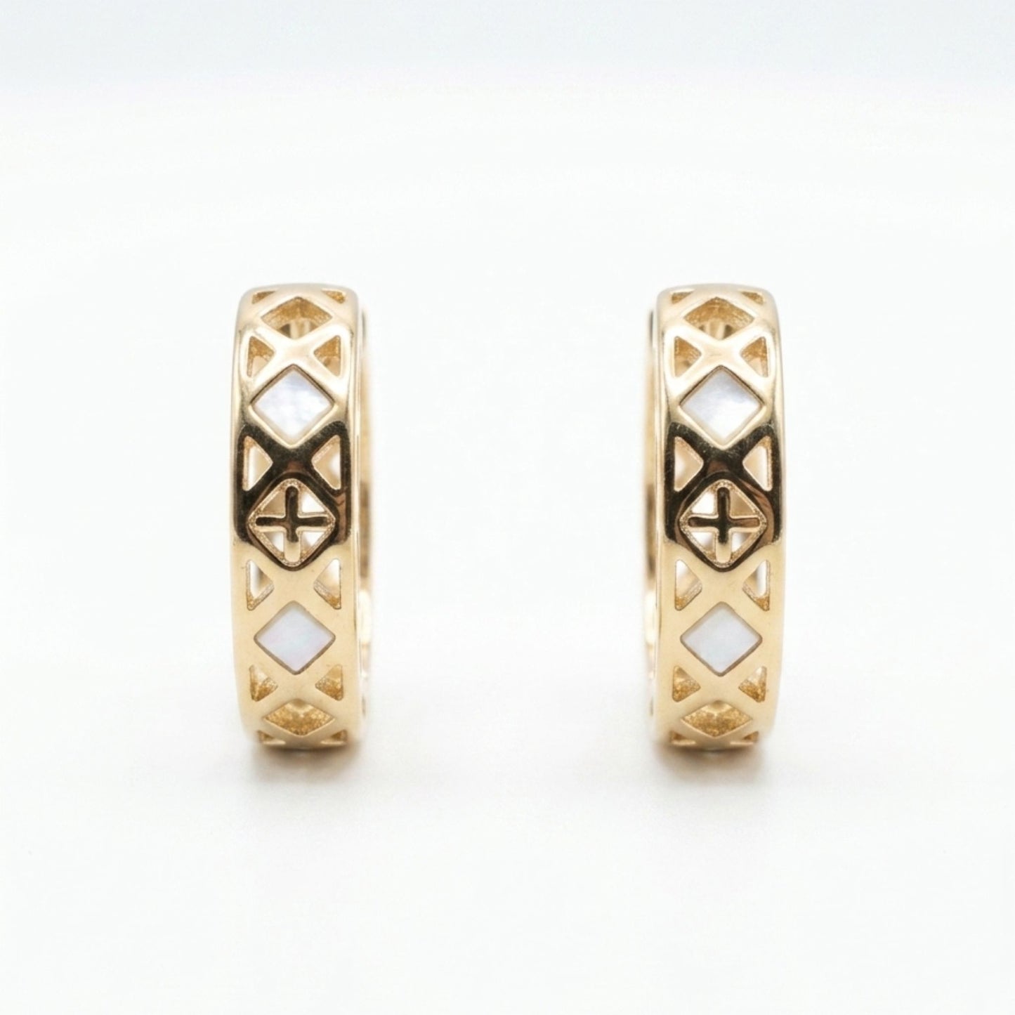 Pendientes Acero Aros Esmalte Rosa | Circonitas Blancas | Chapado Oro 14K