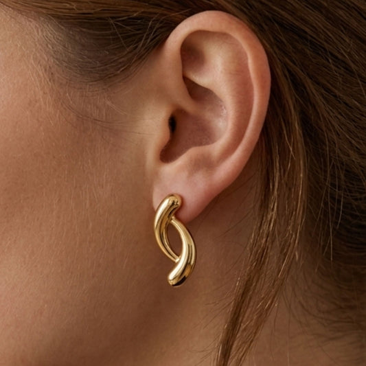 Pendientes Aro Ondulado Dorado | Acero Inoxidable Chapado Oro 14K