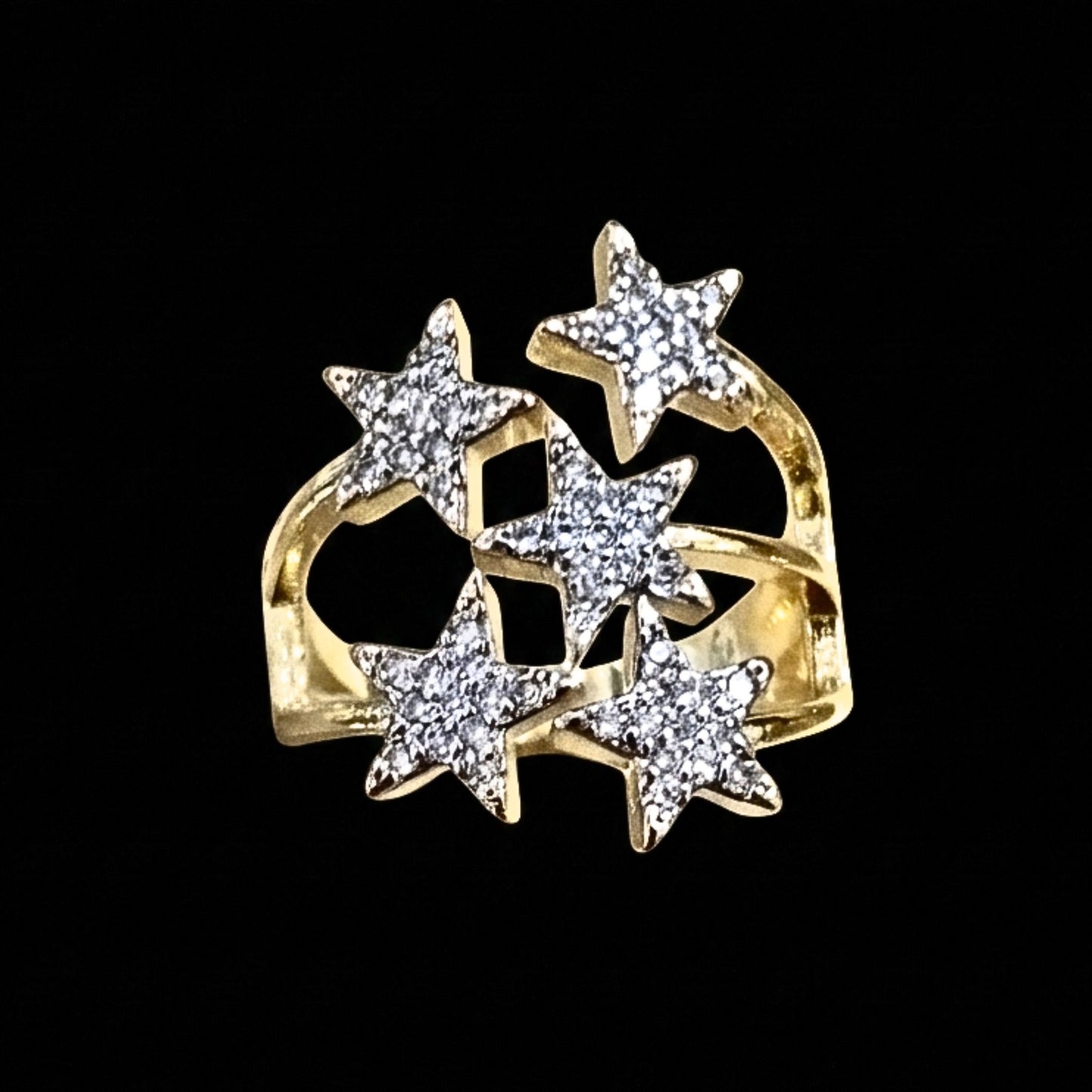 Anillo Estrellas Acero Inoxidable Dorado con Circonitas Blancas Ajustable