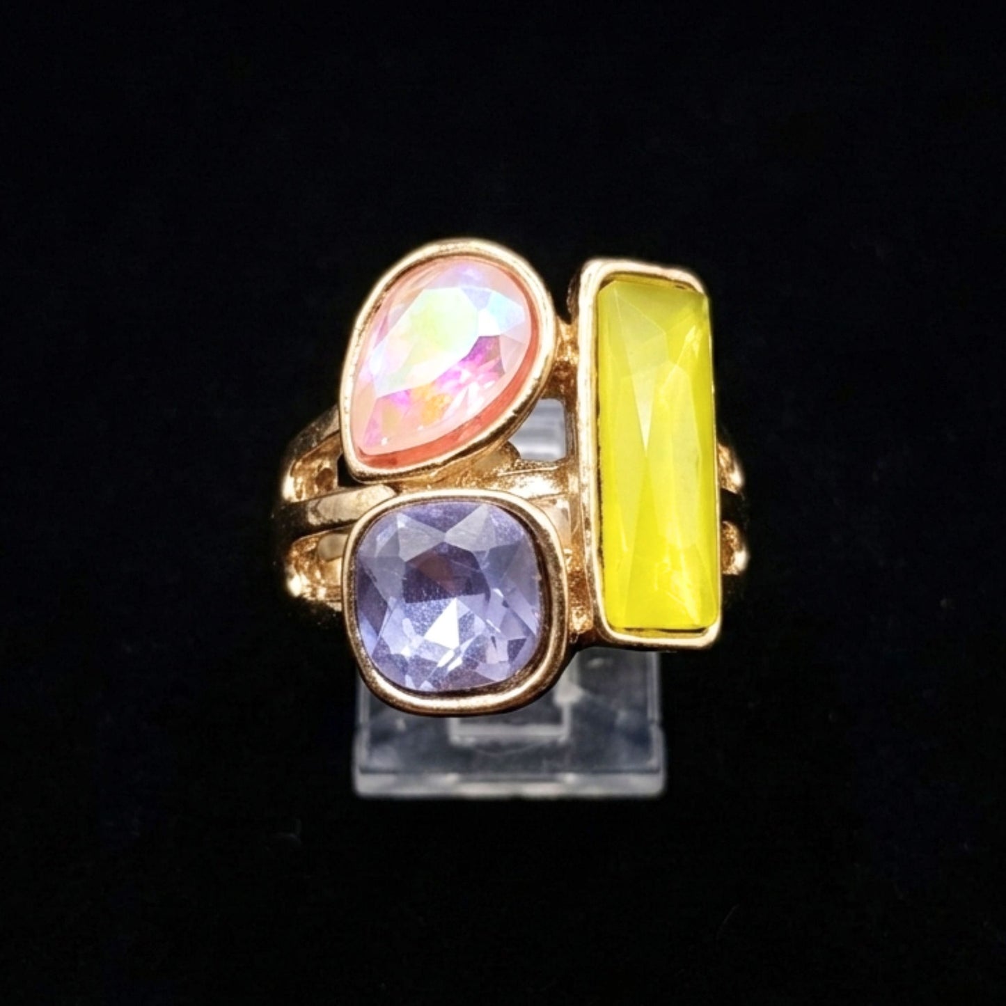 Anillo Acero Dorado Multicolor con Circonitas de Colores Ajustable